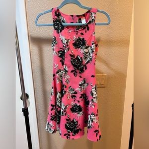 Pink dress with black and white roses